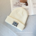 custom beanie leather patch plain knitted beanie